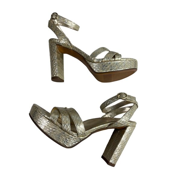 Naturalizer Gold Snake Skin Mallory Ankle Strap Platform Heel Sz 8W - New - Picture 2 of 12